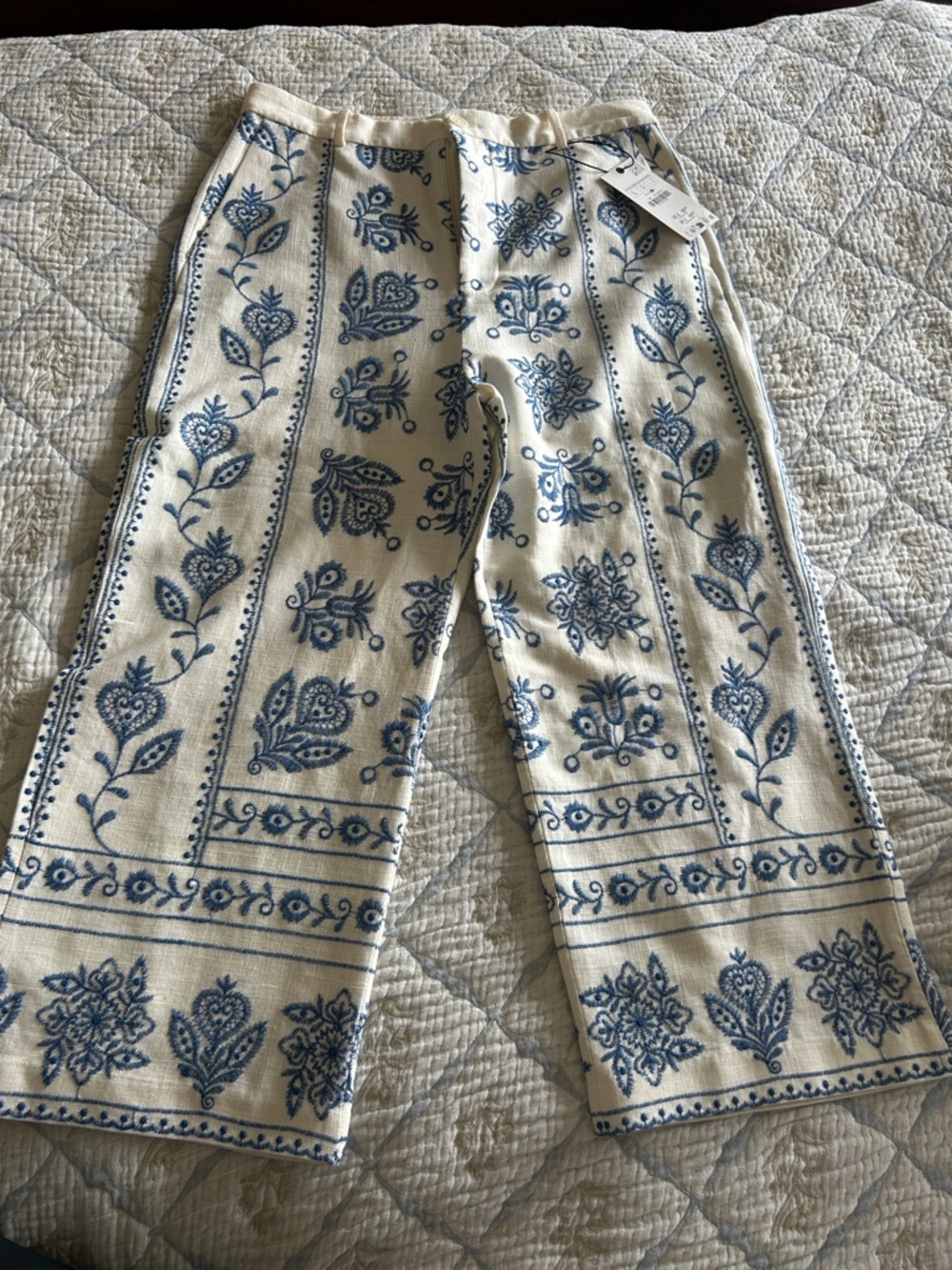Zara Linen Embroidered Pants